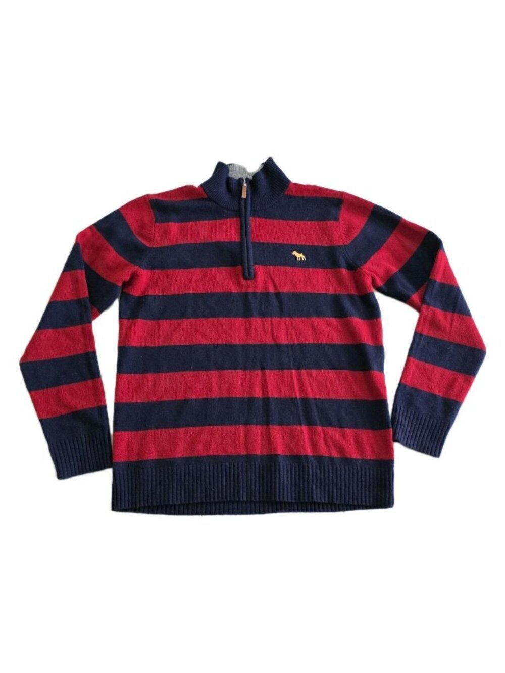 Jack Russell Polo 1/4 Langham Zip Jumper Men L Red Blue Stripe Wool Blend Preppy